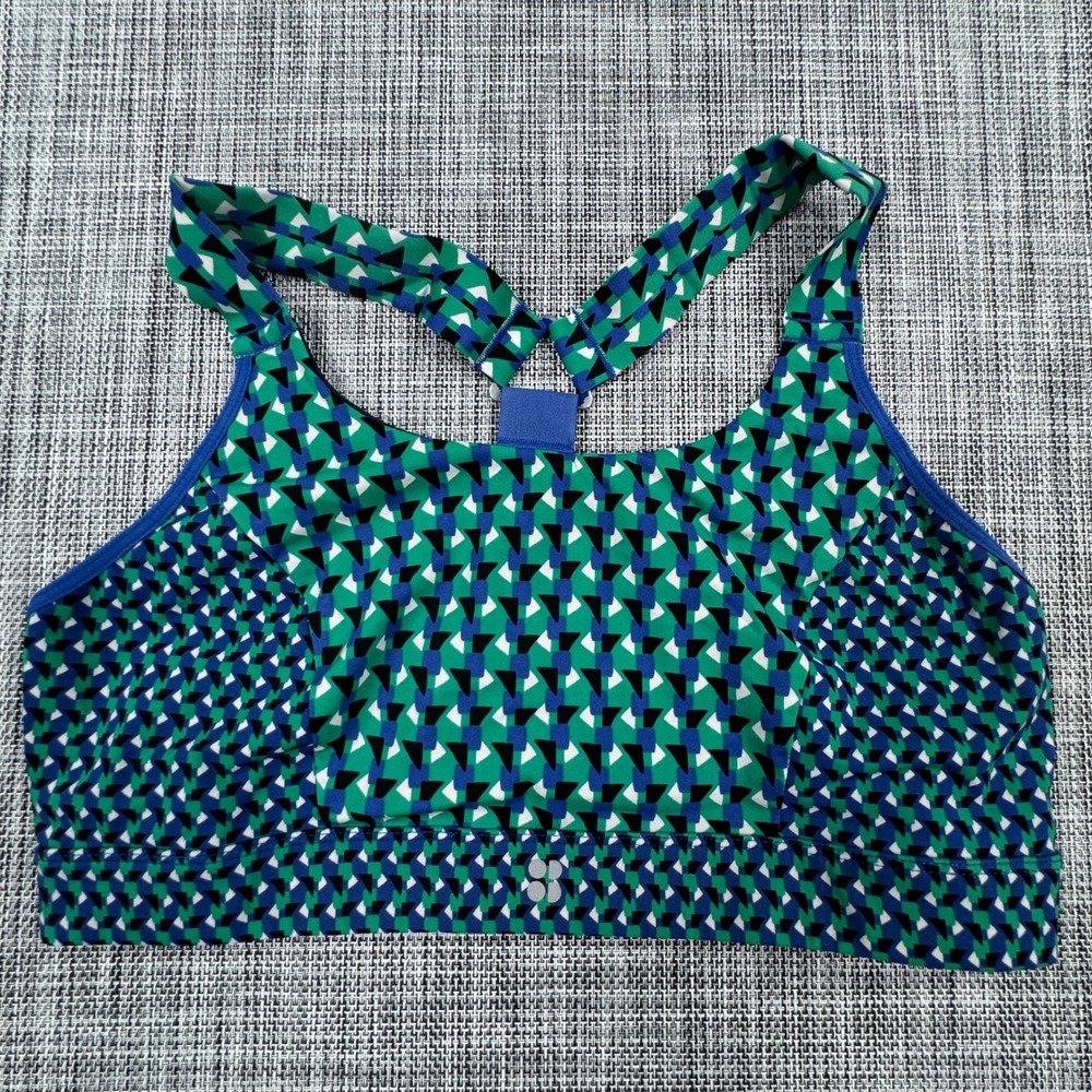 Sweaty Betty Power Sports Bra Womens Large Green Blue Geometric Medium Support